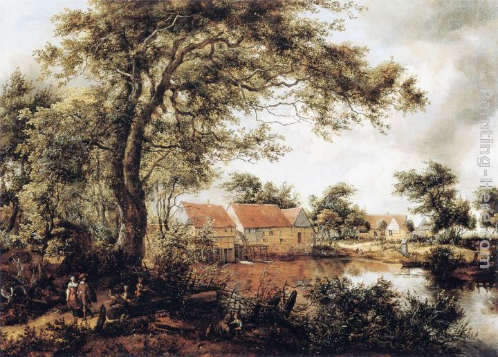 Wooded Landscape with Water Mill painting - Meindert Hobbema Wooded Landscape with Water Mill art painting